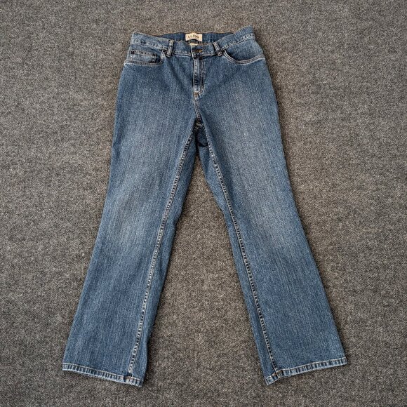LL BEAN Jeans Women's 14 Reg Blue Straight Leg Y2K Light Fade Accent Zip Pockets - Picture 1 of 13